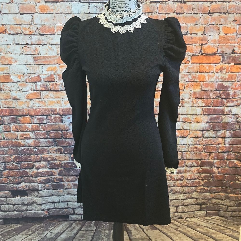 Dolls Kill Goth Emo Baby Doll Wednesday Addams Mini Skirt Dress XS, S